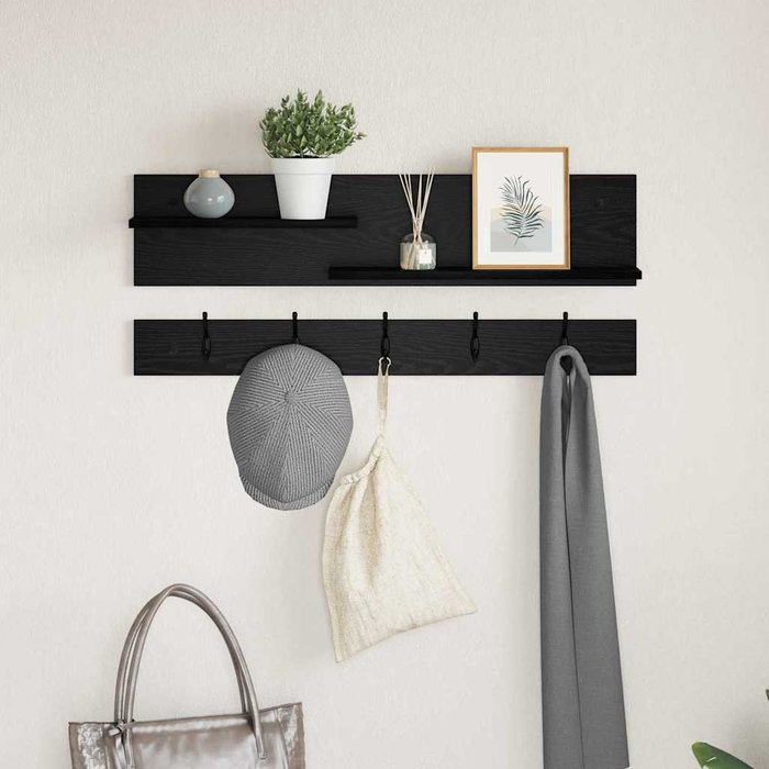 Perchero de pared con estante, roble negro, 90 x 15 x 36 cm