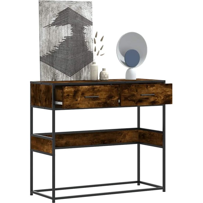 Consola de roble ahumado, 90x35x80 cm, madera de ingeniería.