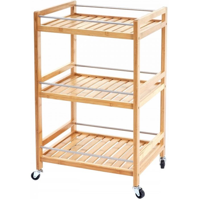 Carro hwc-d91, carro librería multiusos, 3 niveles bambú 76x46x38cm