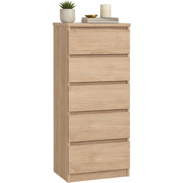 Cómoda cajonera dormitorio sil oak con 5 cajones jackson hickory 41x50x112 cm
