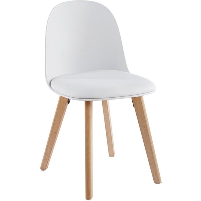 Silla nórdica natural y blanca con cojín de asiento símil piel dekan