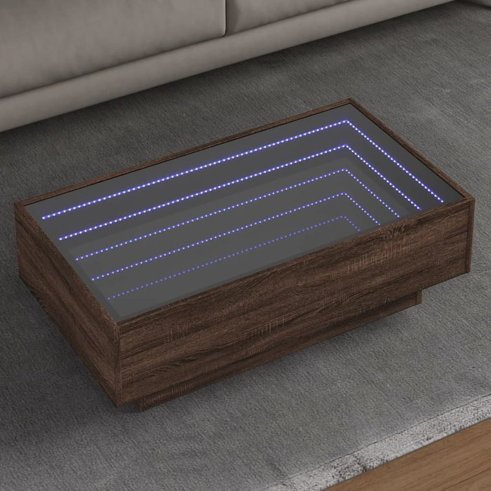 Mesa de centro y led madera ingeniería marrón roble 90x50x30 cm vidaxl