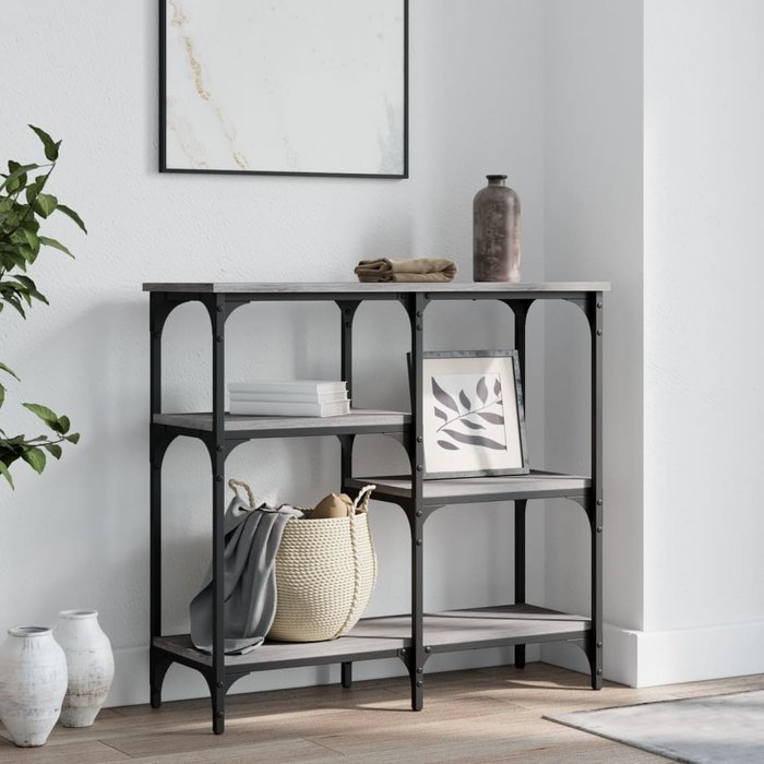 Mesa consola sonoma gris de 80x29x75 cm, madera de ingeniería.