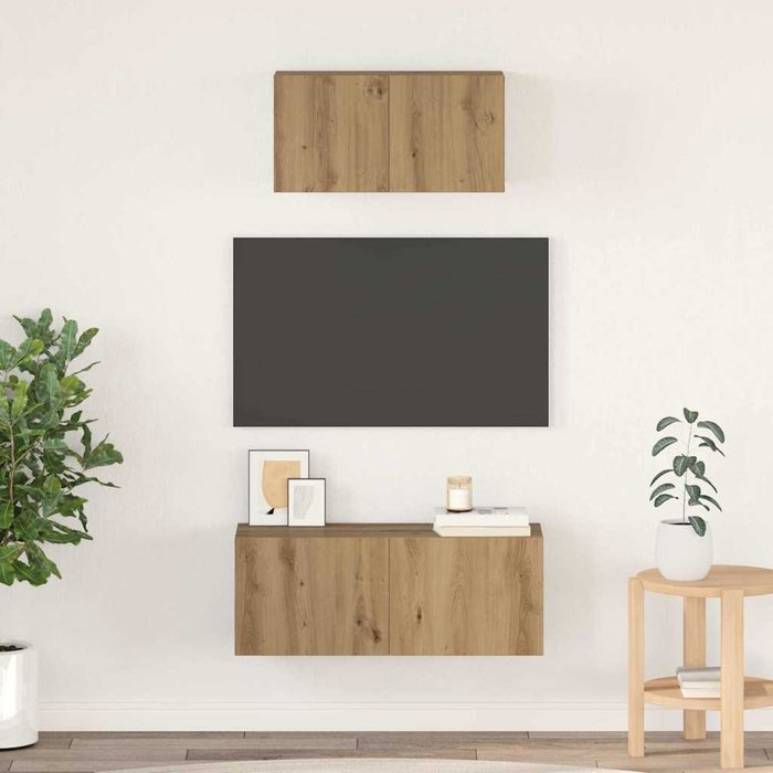 Conjunto de mueble de tv de 2 piezas, roble artesanal, madera de ingeniería