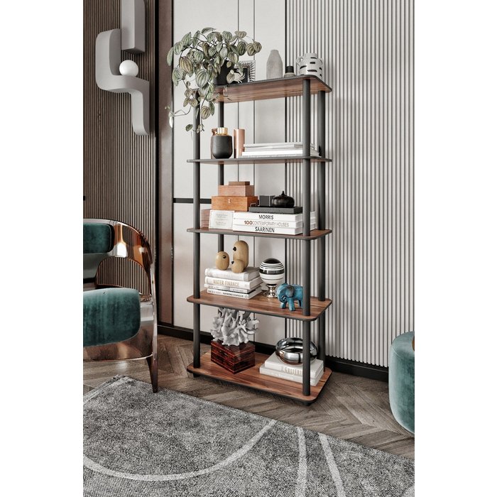 Librería 5 estantes rectos nogal - elegancia y funcionalidad