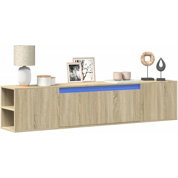 Mueble de tv de pared con luz led roble 180x31x39,5 cm