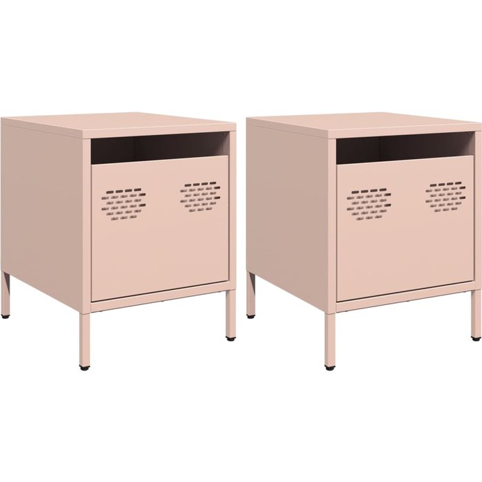 Pack 2 uds mesitas de noche,mesilla de noche acero rosa 35x39x43,5 cm cfw427875