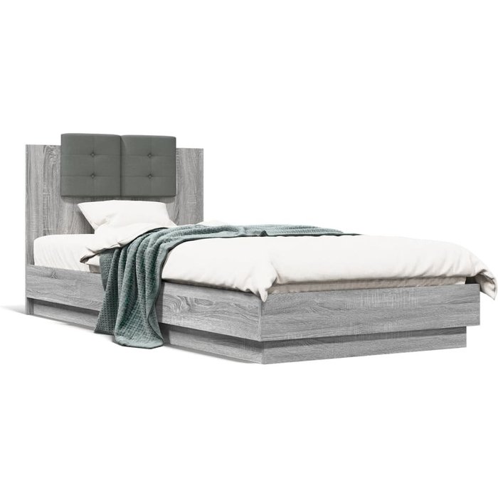 Estructura de cama cabecero luces led gris sonoma 90x200 cm vidaxl