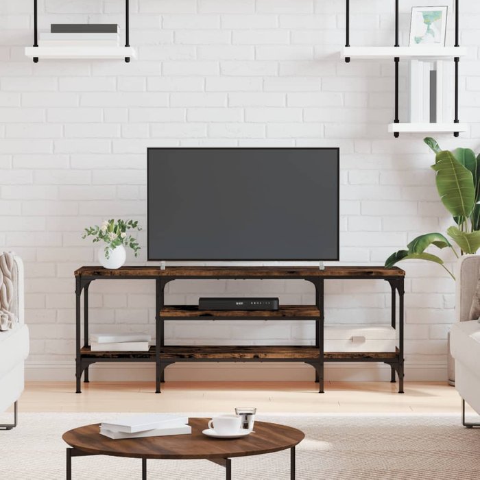 Mueble tv madera ingeniería y hierro roble ahumado 121x35x45 cm - comfortxl