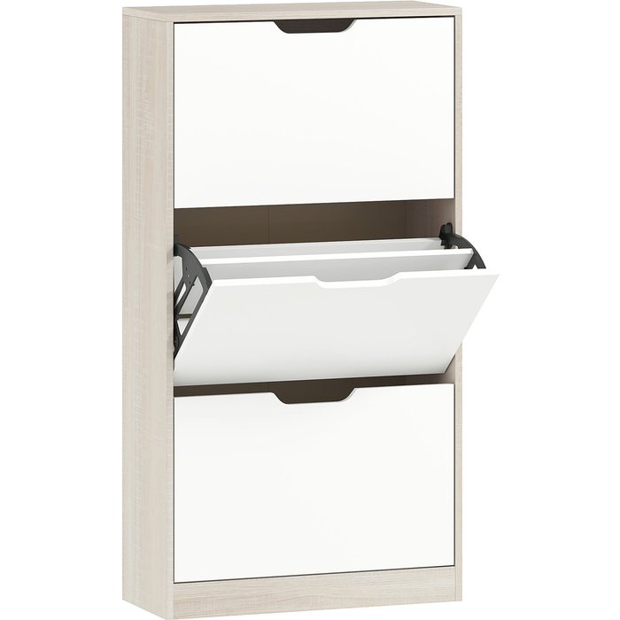Zapatero homcom melamina de madera roble y blanco 62.5x26x117.5 cm 837-204v02ak