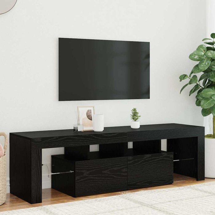 Mueble de tv con luces led roble negro 140x36,5x40 cm