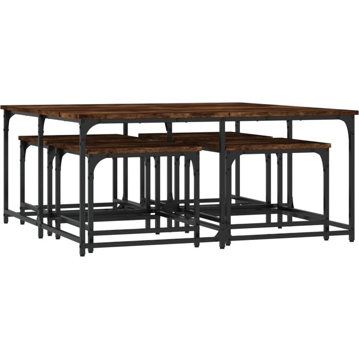 Mesas de centro apilables 5 pzas madera ingeniería roble humo