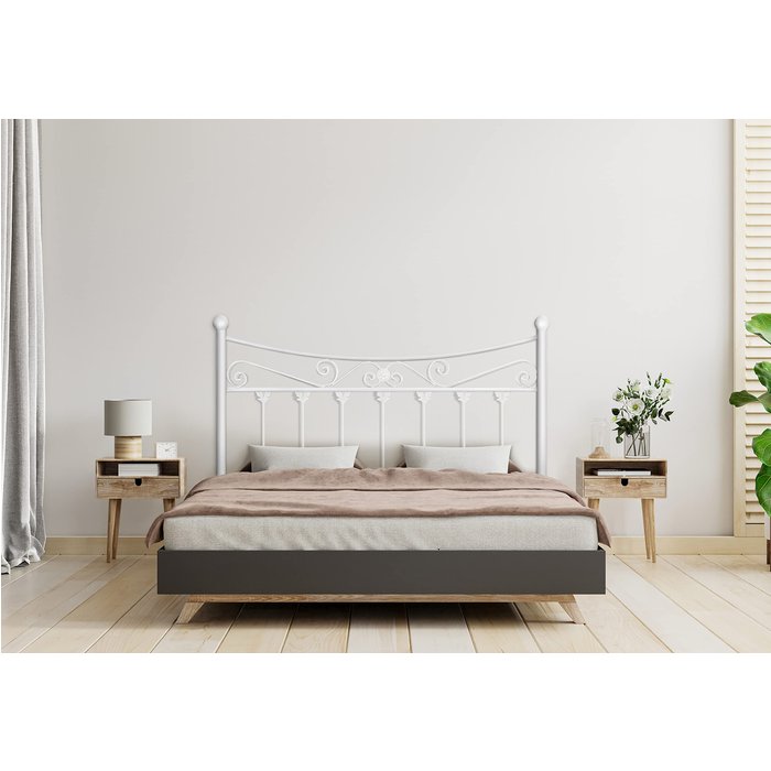 Cabecero de forja mod. coin, color blanco, válido para cama de 135 cm