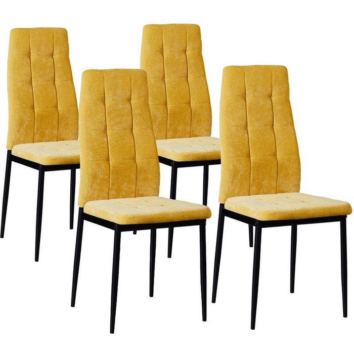 Pack de 4 sillas de salón en tela amarilla 42x52x98 cm