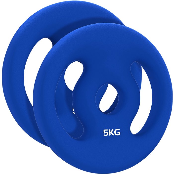 Discos para pesas 2 x 5 kg, peso fitness para barra 2,5 cm, azul – comfortxl