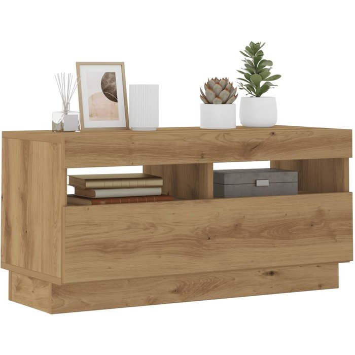 Mueble de tv con luces led hecho a mano en madera de roble