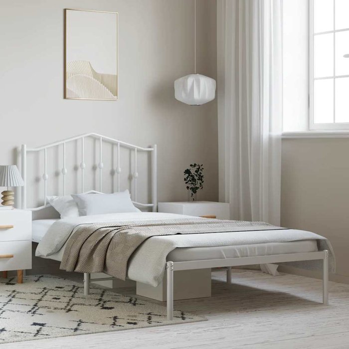 Estructura de cama de metal sin colchón y cabecero blanco 100x200 cm