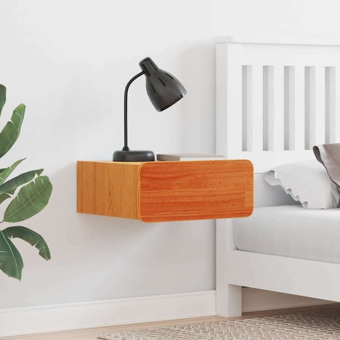 Mesita de noche con cajón, 2 piezas, marrón cera, 39 x 34 x 16,5 cm