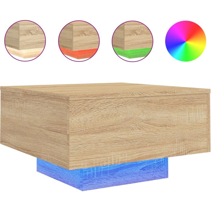Mesa de centro con luces led roble sonoma 55x55x31 cm - comfortxl