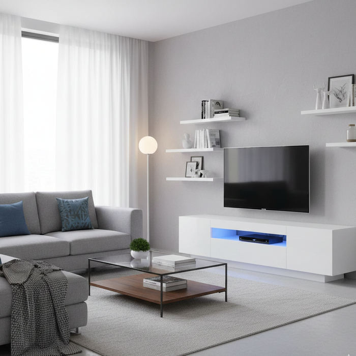 Mueble de tv con luces led 160x35x40 cm blanco