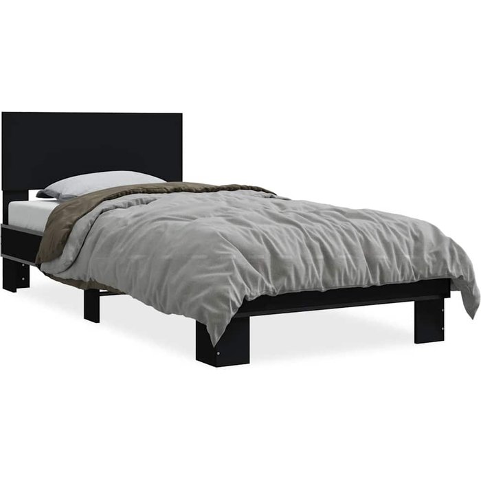 Estructura de cama de madera compuesta y metal negro 75x190 cm — comfortxl