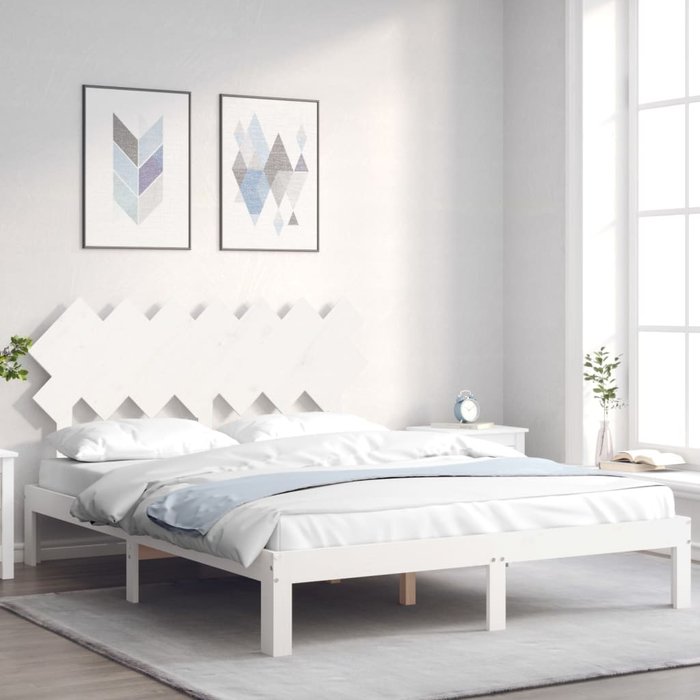 Vidaxl estructura de cama con cabecero madera maciza blanco 140x190 cm