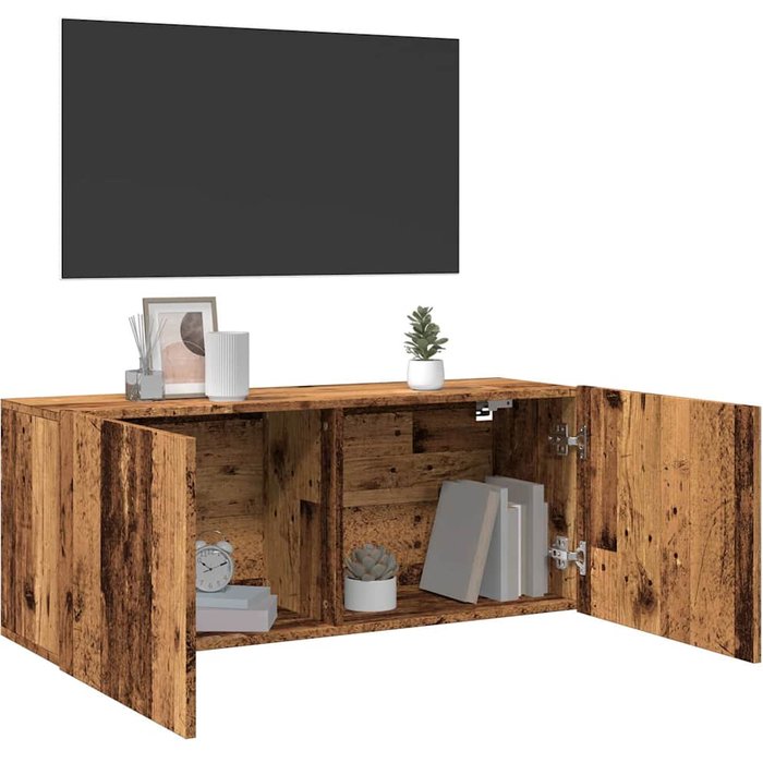 Mueble de tv de pared en madera envejecida, 100x30x41 cm