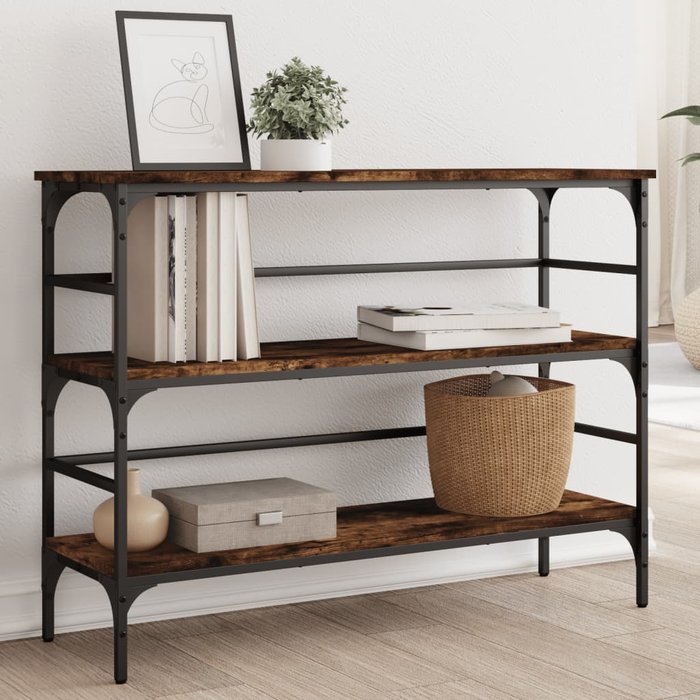 Mesa consola roble ahumado 100x32x75 cm madera contrachapada