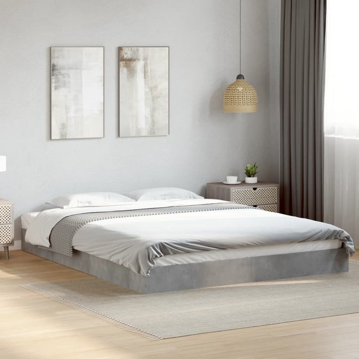 Estructura de cama gris hormigón 160x200 cm de madera contrachapada
