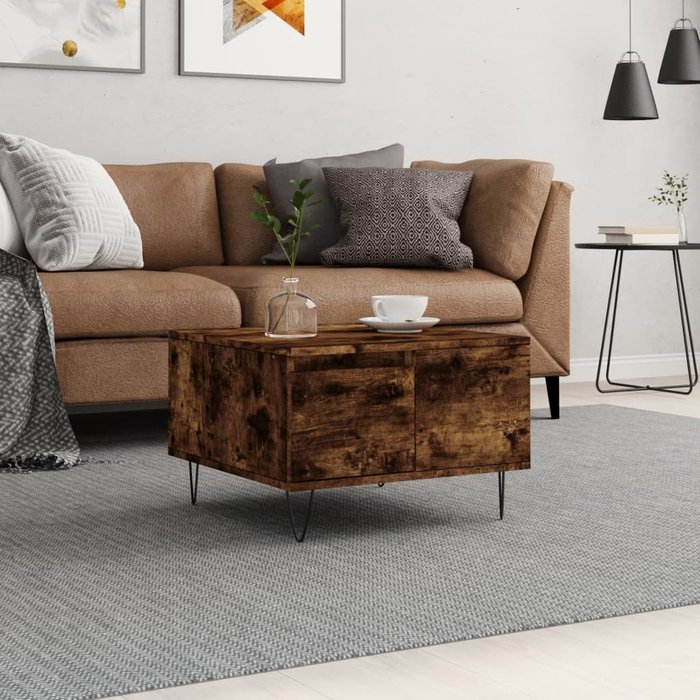 Mesa de centro roble ahumado 55x55x36,5 cm madera contrachapada