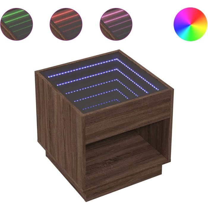 Mesita de noche con infinity led marrón roble 50x50x50 cm - comfortxl