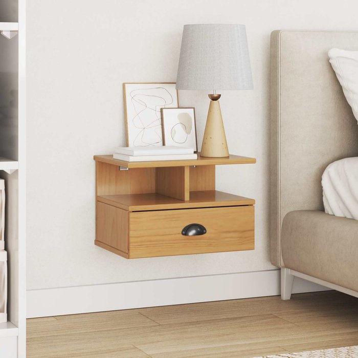 Mesita de noche con cajón, color miel, 40 x 31 x 27 cm