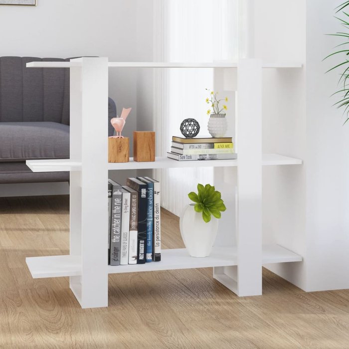 Librería/separador de ambientes blanco brillo 100x30x87 cm