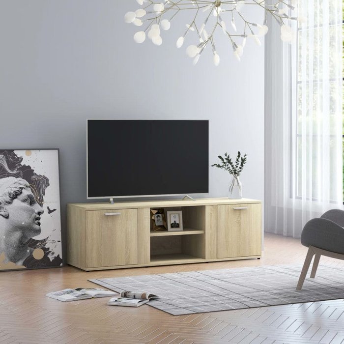 Mueble de tv lima 2 puertas + 2 compartimentos roble 37x120x34 cm