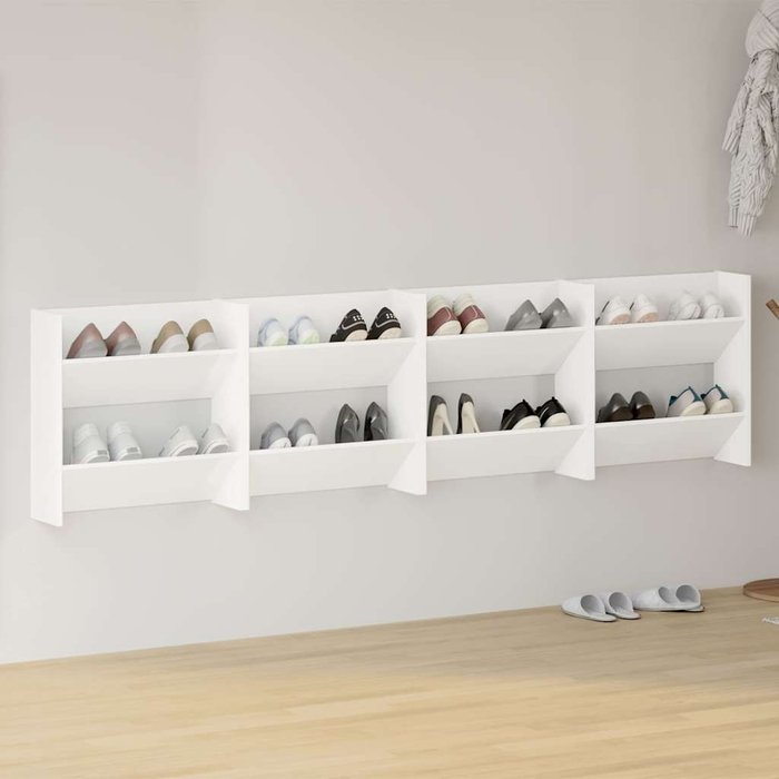 Zapateros de pared de 4 piezas, madera de ingeniería blanca.