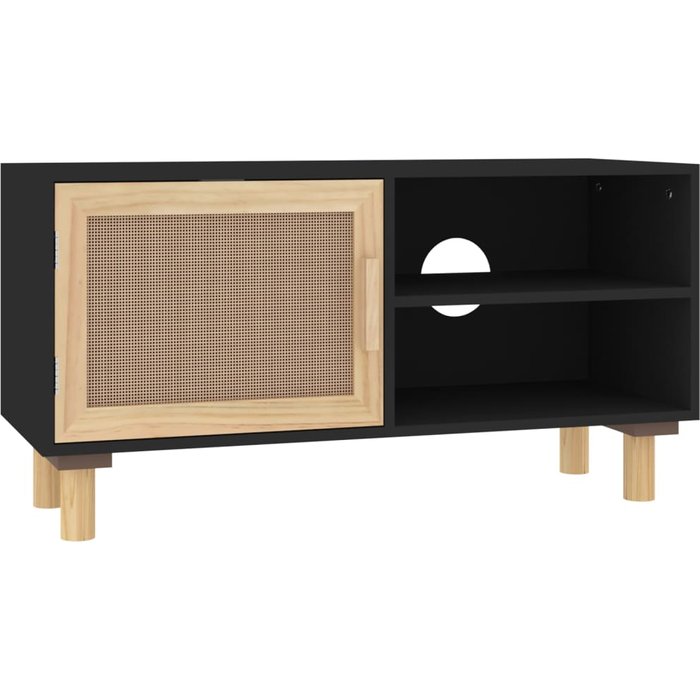 Mueble de tv en pino macizo y ratán natural 80x30x40 cm - comfortxl