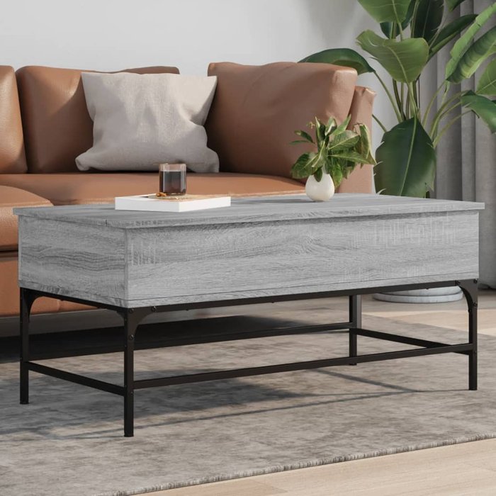 Mesa de centro madera ingeniería metal gris sonoma 100x50x45 cm - comfortxl