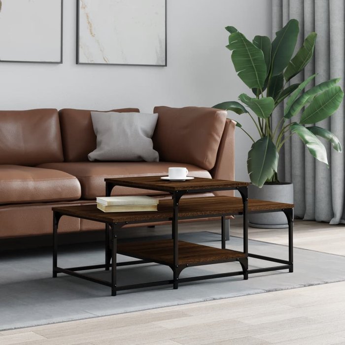 Mesa de centro de roble marrón, 102x60x45 cm, madera de ingeniería.