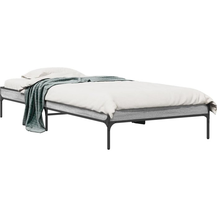 Vidaxl estructura cama madera ingeniería metal gris sonoma 90x190 cm