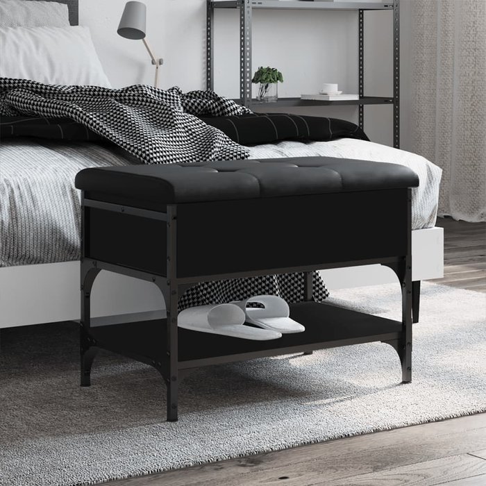 Banco zapatero negro 62x42x45 cm de madera contrachapada