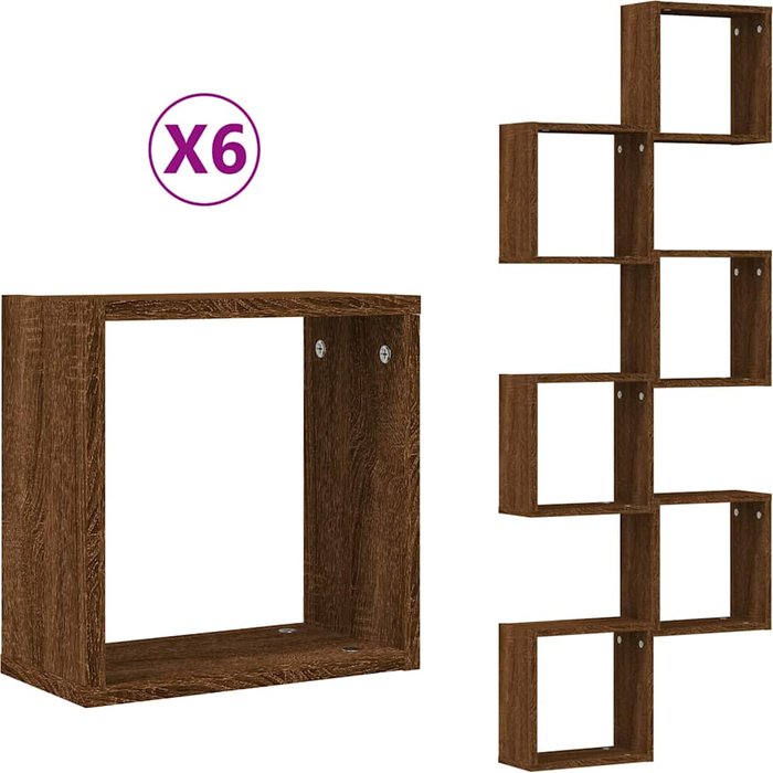 Estantes cubo de pared 6 unidades roble marrón 30x15x30 cm - comfortxl