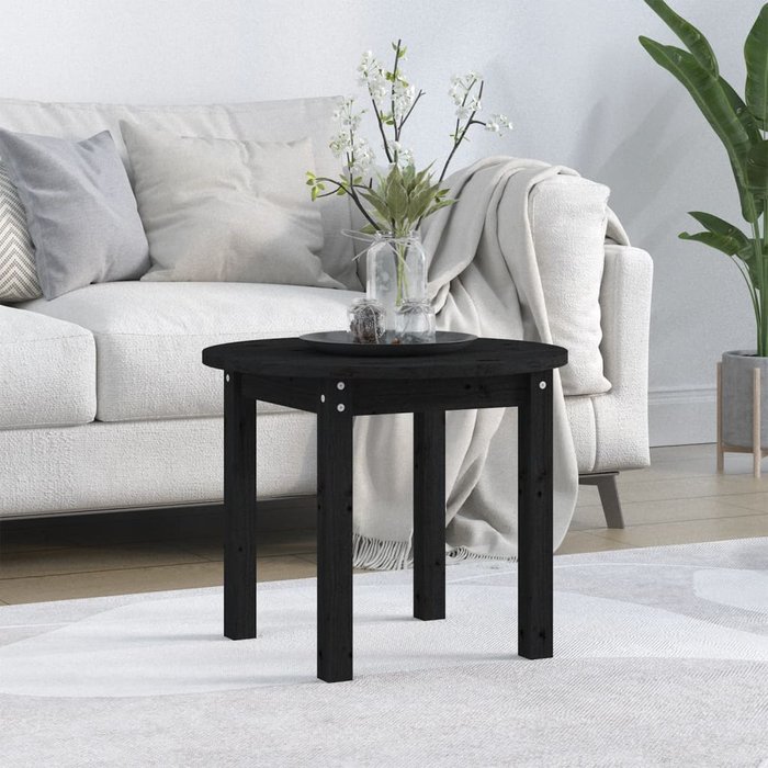 Mesa de centro negra de ø 55x45 cm. madera maciza de pino.