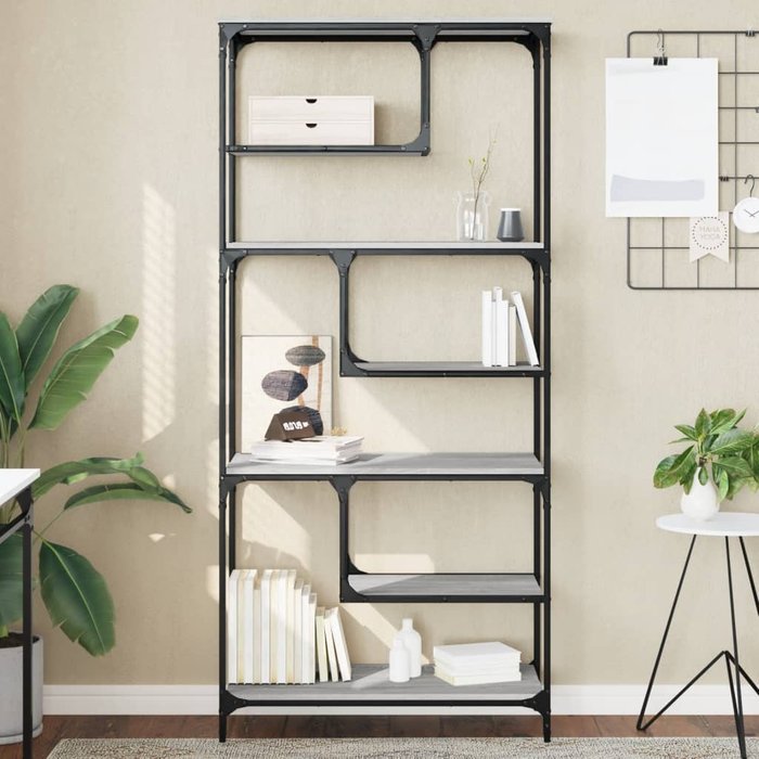 Librería sonoma gris de 81x36x176 cm, madera de ingeniería. - pangivo