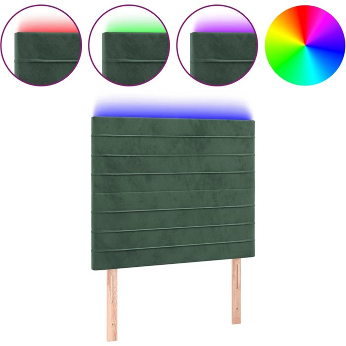 Cabecero con luces led terciopelo verde oscuro 90x5x118/128 cm - comfortxl