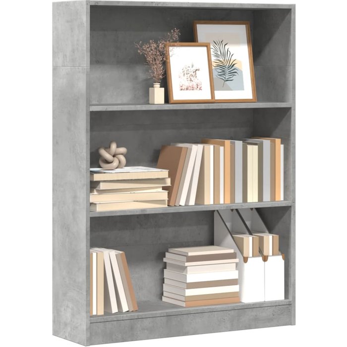 Librería gris hormigón 80x24x109 cm de madera contrachapada