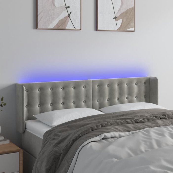 Cabecero con led de terciopelo gris claro 147x16x78/88 cm - comfortxl