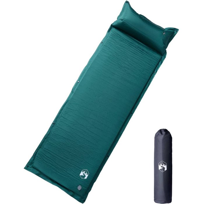 Colchón de camping autoinflable con almohada 1 persona verde
