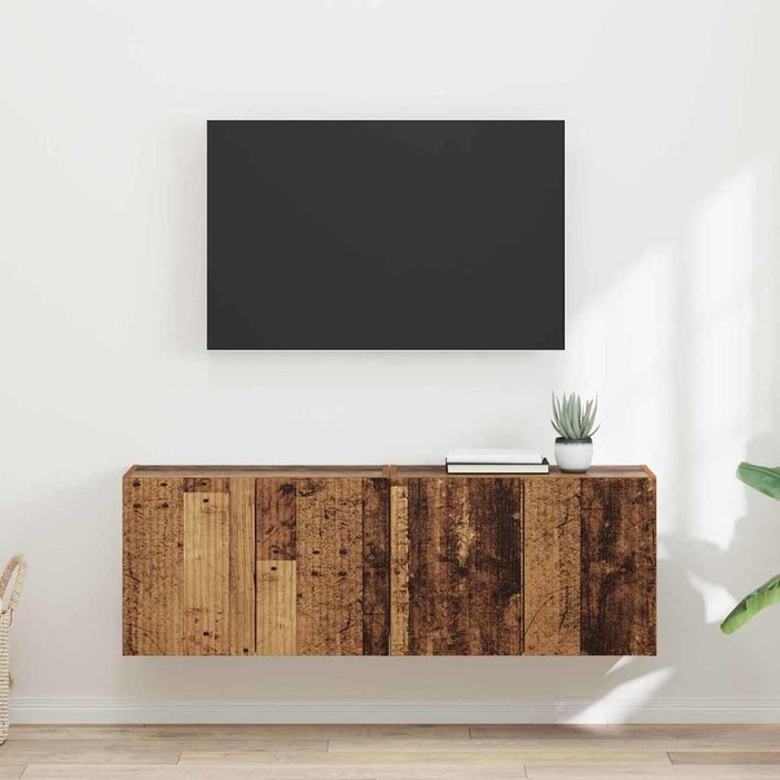 Mueble de tv de pared, 2 piezas, madera antigua, 59,5 x 31 x 40 cm