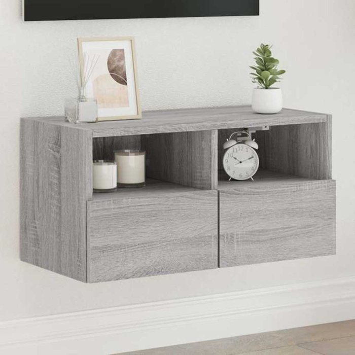 Mueble de tv de pared sonoma gris, 60x30x30 cm, madera de ingeniería
