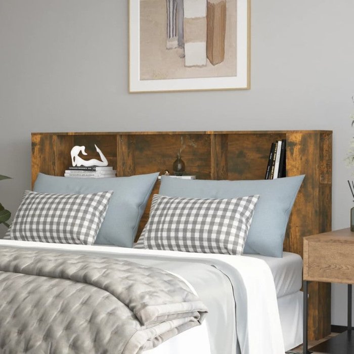 Mueble cabecero roble ahumado 180x18,5x104,5 cm v9007 unico / marrón